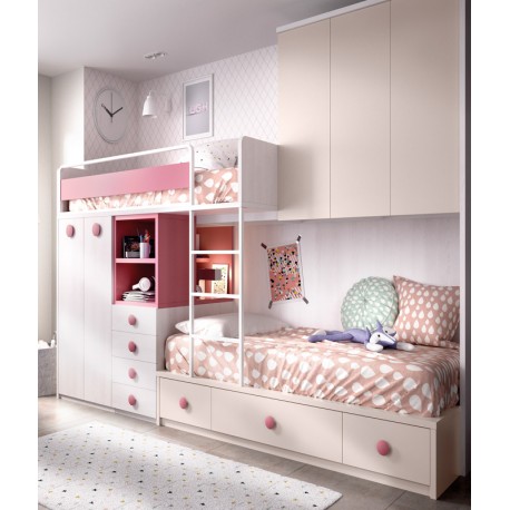 Dormitorio Juvenil litera tren con armario integrado Ref YC304
