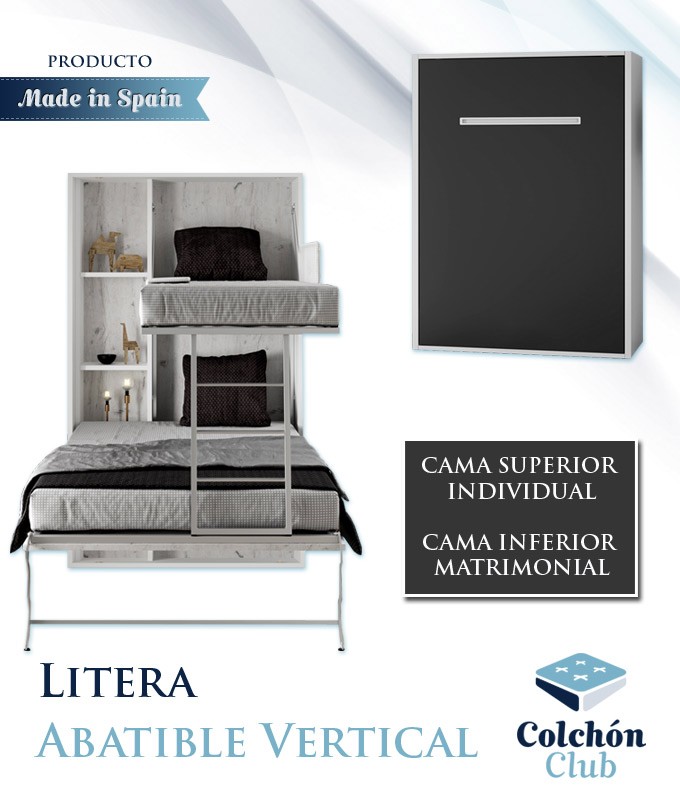 Litera Abatible Vertical con cama matrimonial disponible en gran variedad de colores Ref N14000