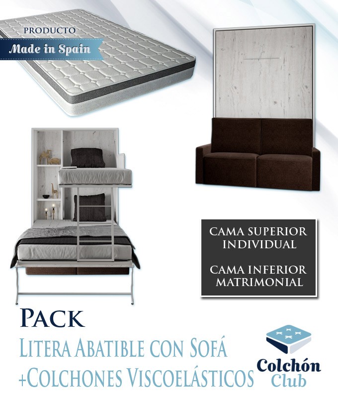 Pack Litera Abatible Vertical con Sofá y Colchones