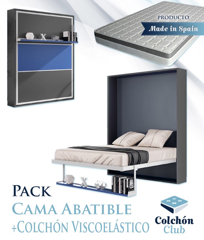 Pack Cama Abatible Vertical con estante sincronizado y colchón viscoelástico Ref N49000