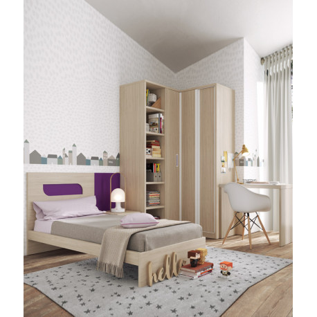 Dormitorio Juvenil con cama de 90, armario y escritorio Ref YH601
