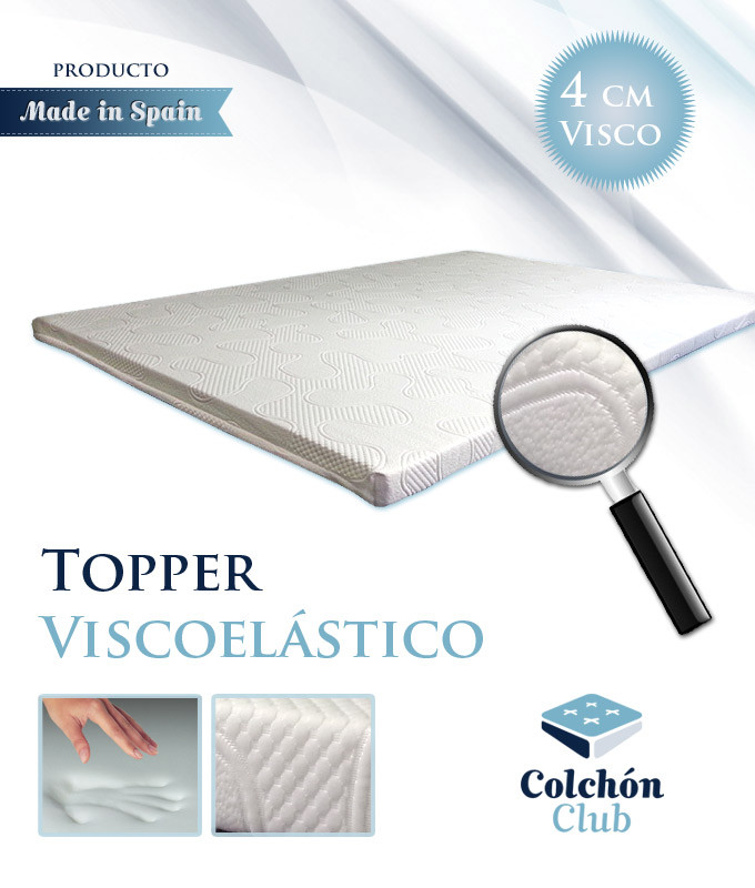 Topper Sobrecolchon Viscoelastico | 150x190 CM | Grosor 4CM | 100%  Viscoelastica | Funda Desenfundable y Transpirable | Mejora tu Descanso |  Fabricado