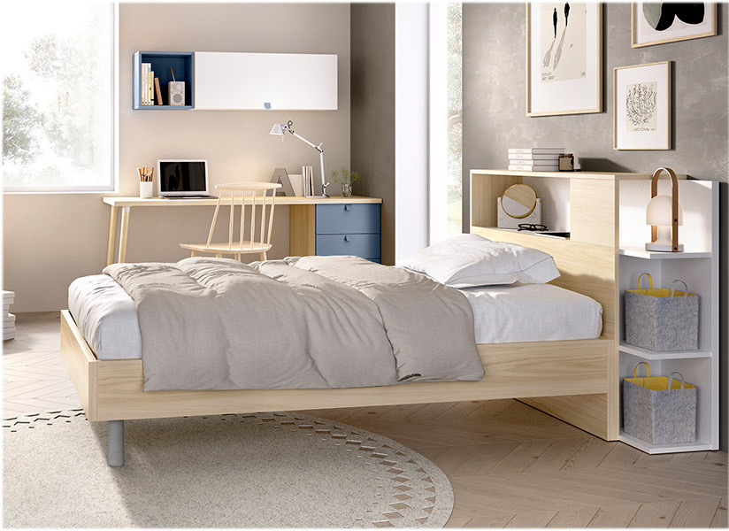 Dormitorio Juvenil con cama de 90, armario y escritorio Ref YH613