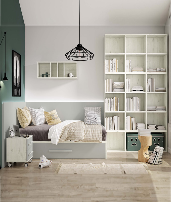 Dormitorio Juvenil con cama nido, librería y mesita Ref Z24-19